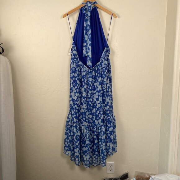 Chelsea28 Midi Dress Size XL Blue‎ Floral Halter Open Back & Ruffle Hem NWOT - Picture 4 of 11